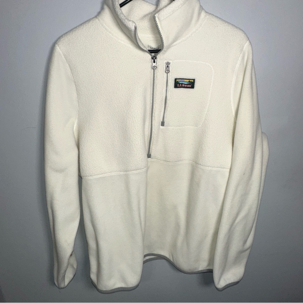 LL Bean Women XL Katahdin Pullover Fleece Polartec 1/2 Zip Jacket Sweater White